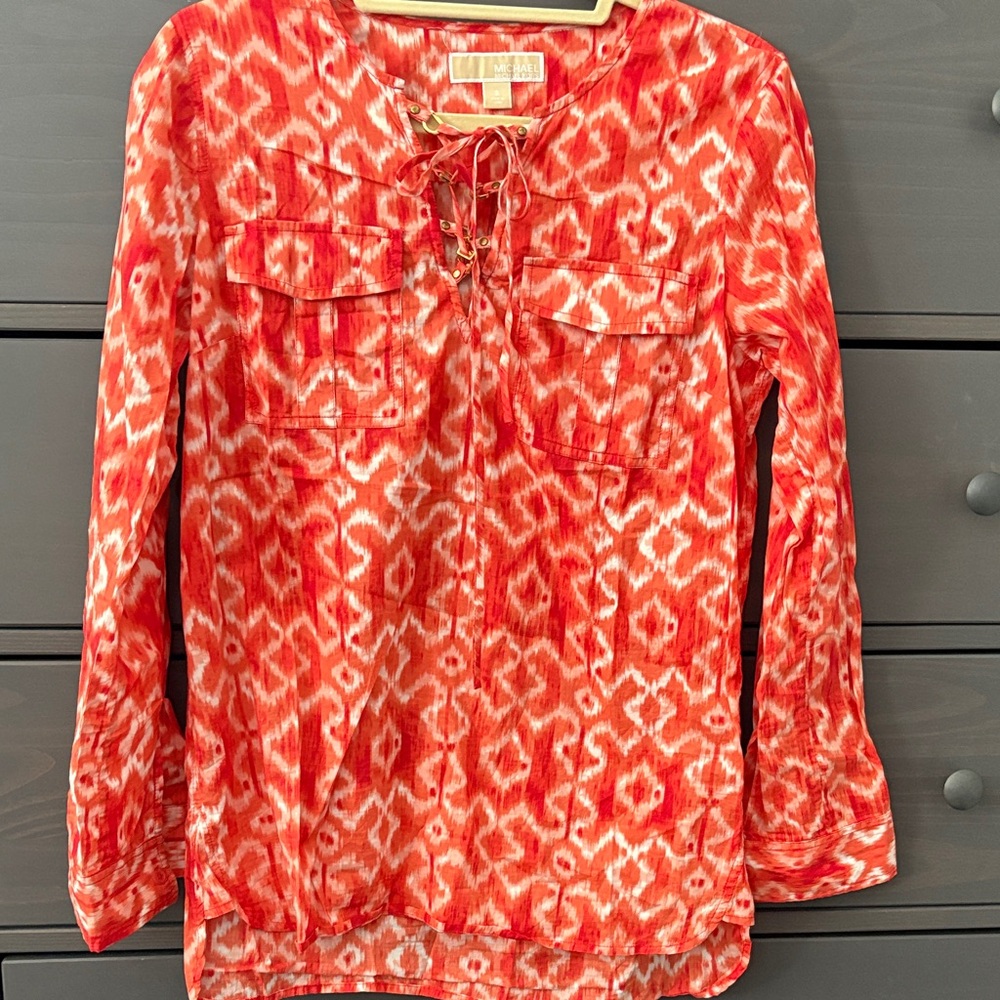 Lilly Pulitzer Coral-Red Ikat Lace-Up Tunic